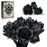 12 PCS Black Rose Building Block Set Plant Bouquet High Quality Simulated Roses Flowers Gothic Decoration Mother's Day Gift