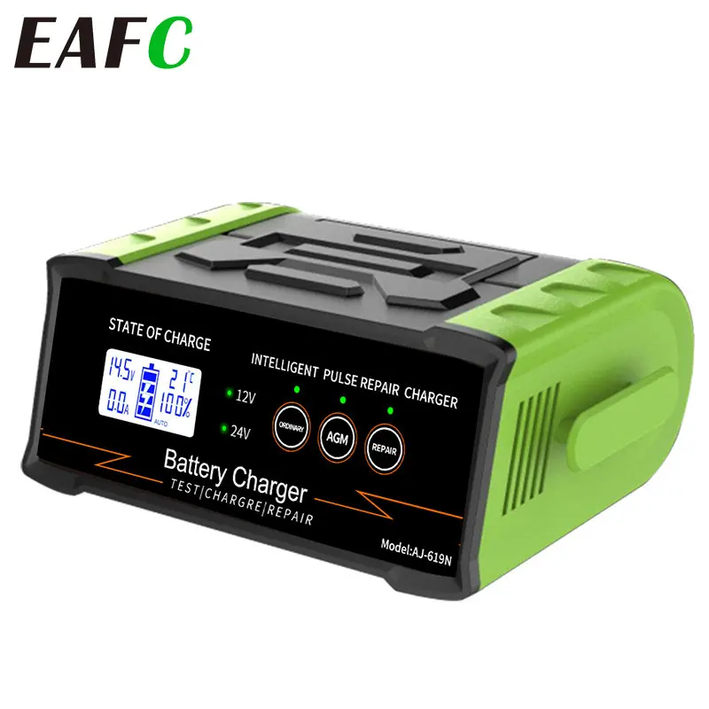 EAFC 12V-24V Car Battery Charger High Power 300W/400W Smart Battery Charger Fast Charging Wet Dry Lead Acid Digital LCD Display