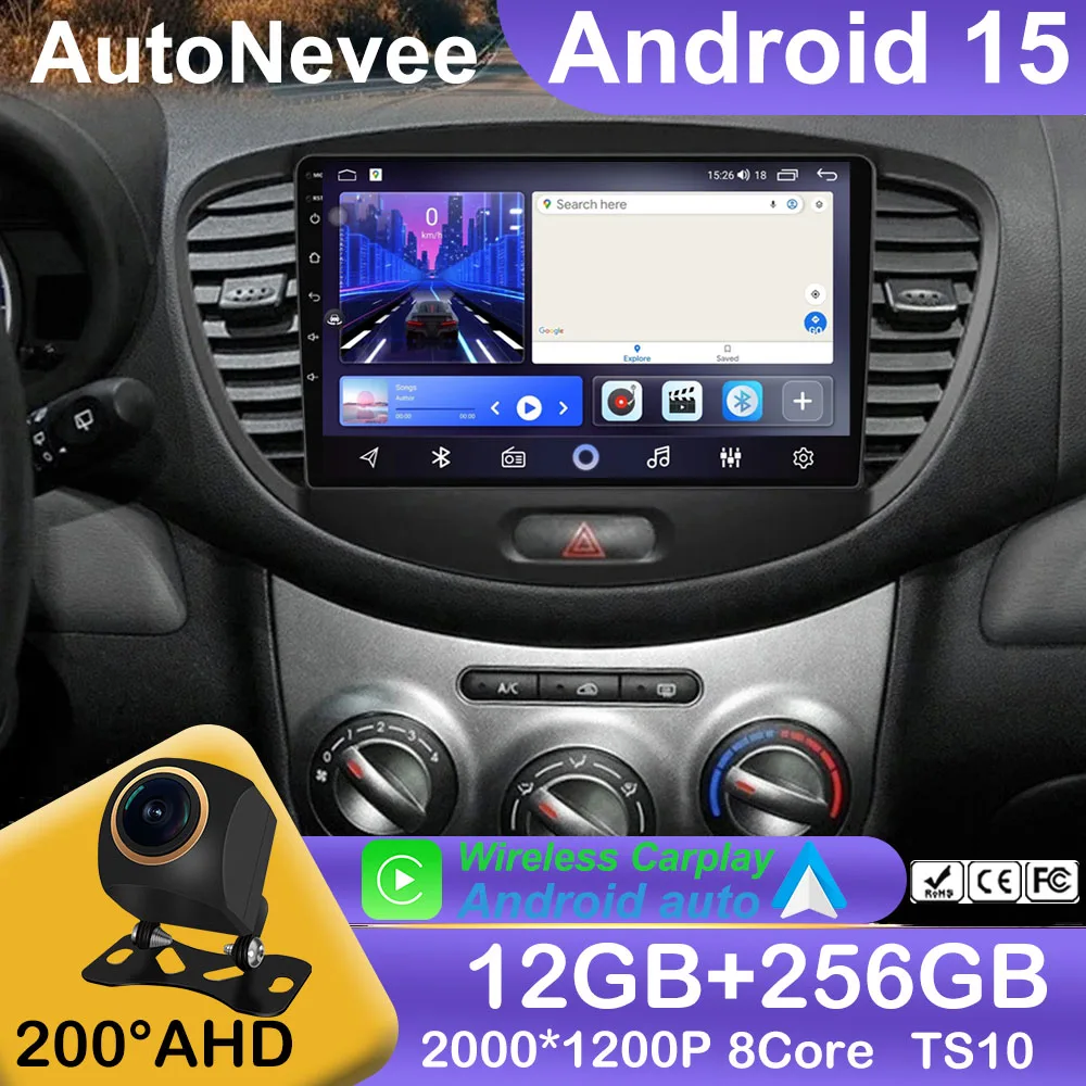 

Автомобильный радиоприемник CarPlay Android 15 для Hyundai i10 2007 2008 2009 2010 2011 2012 2013 Мультимедийный GPS-видеоплеер QLED DVD IPS BT