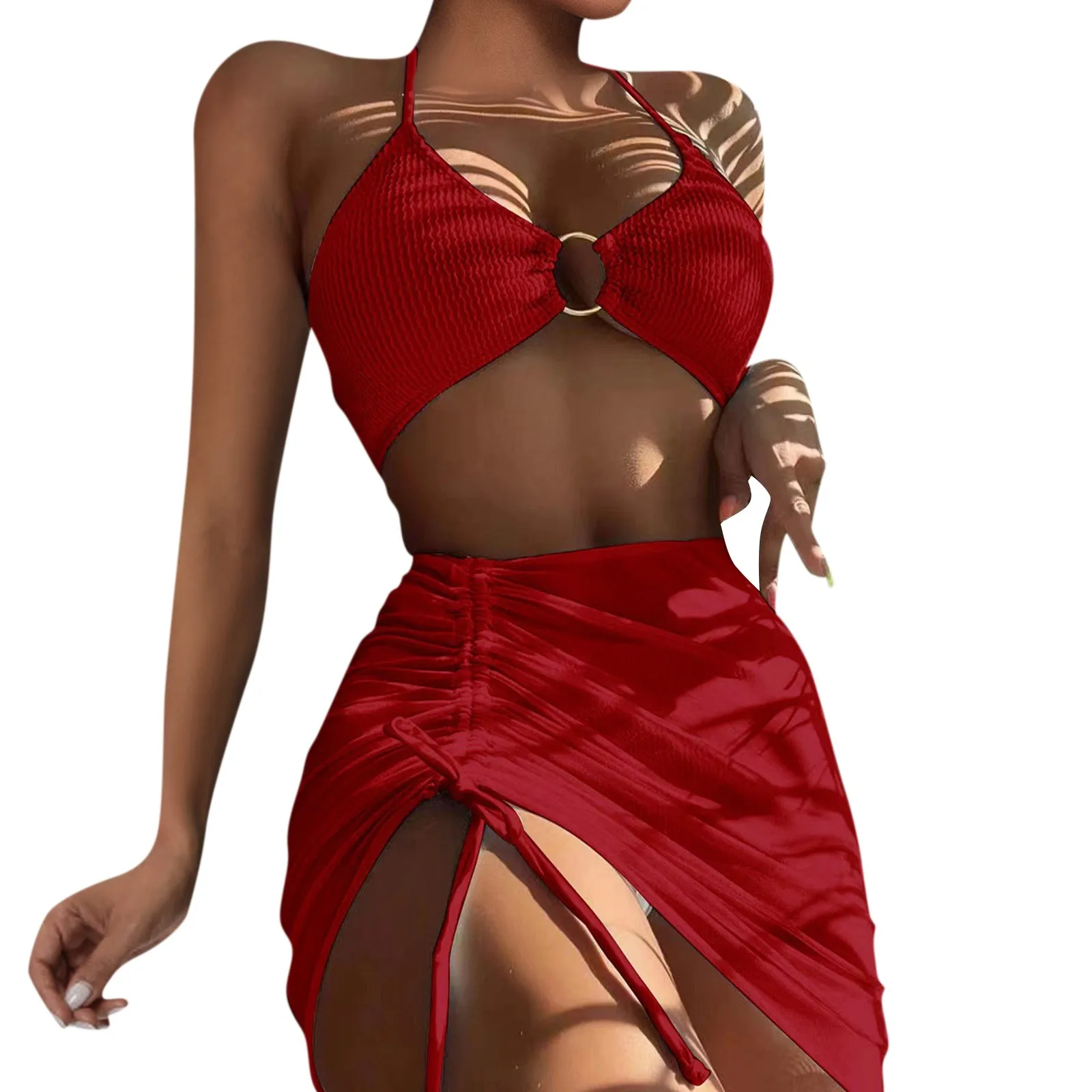 Women\'S Summer Beach Swimwear Bikini Cover Up Four Piece Sexy Mesh Cover Up Three Pointed Bikini Swimsuit Fashion Beachwear