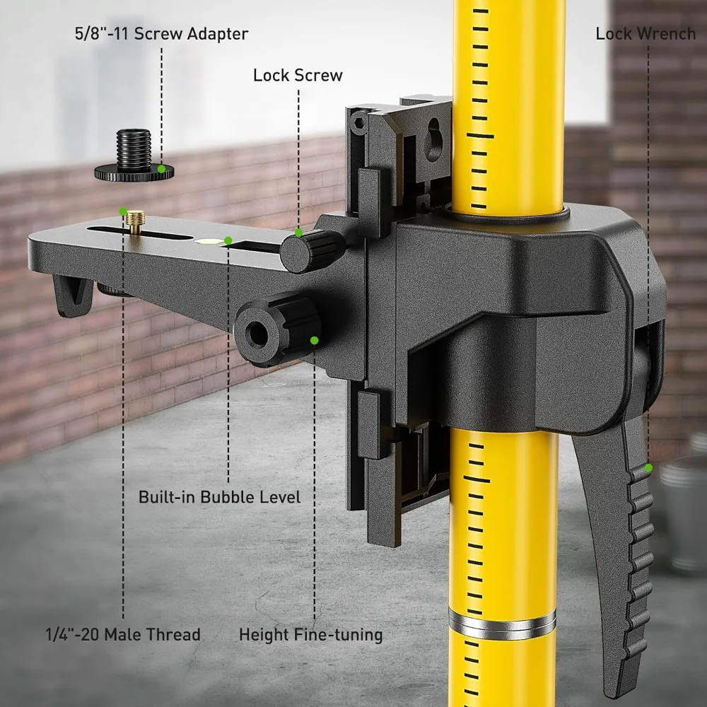 Professional Laser Level Pole with Tripod and Laser Mount for Rotary and Line Lasers, Adjustable Telescoping Laser Pole