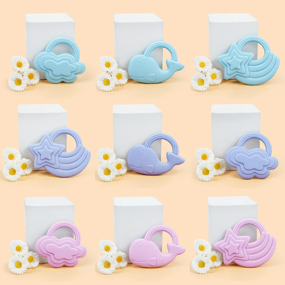 

1pcs Cute Baby Teether Baby Toy Food Grade Safe Silicone Toothing Cartoon Cloud Star Whale Teether Toy Teething Set ﻿