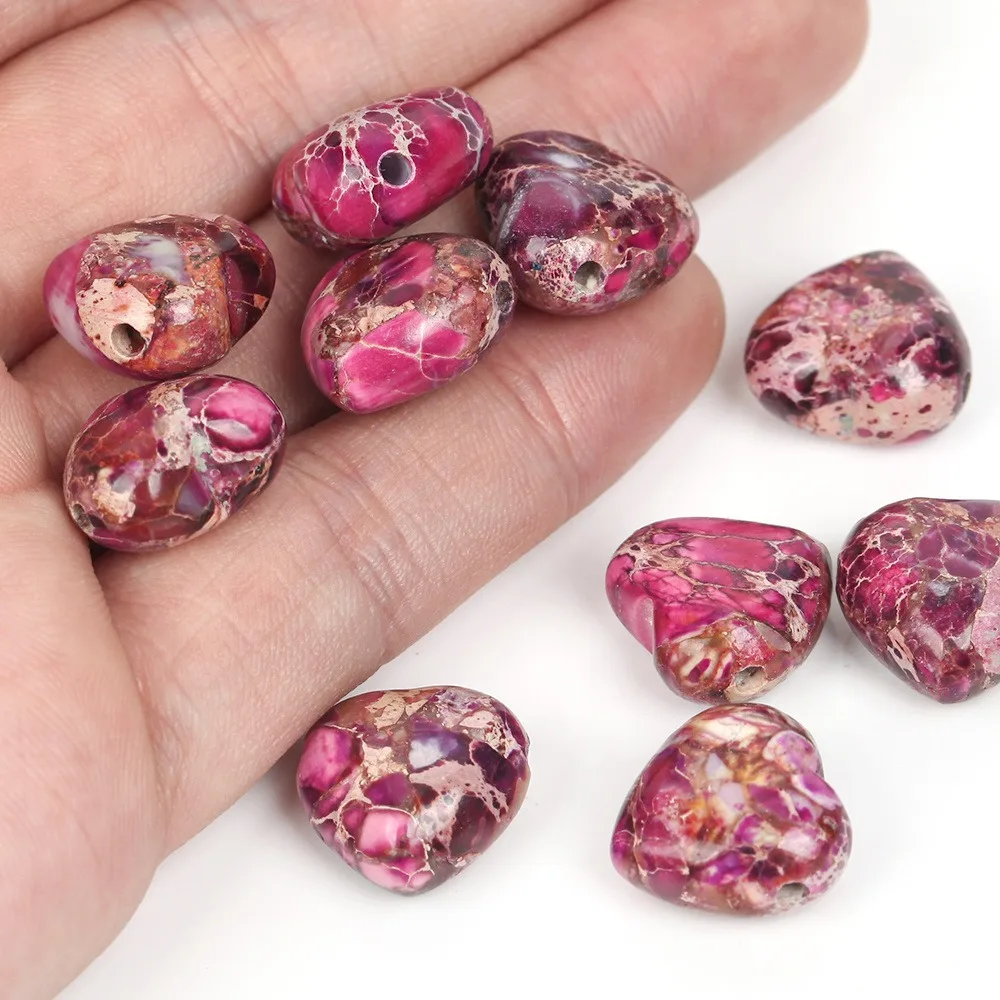 1/2/5/8pcs 15mm Purple-Red Heart-Shaped Natural Stone Beads For DIY Jewelry Making Bracelets Necklaces Craft Supplies Beads