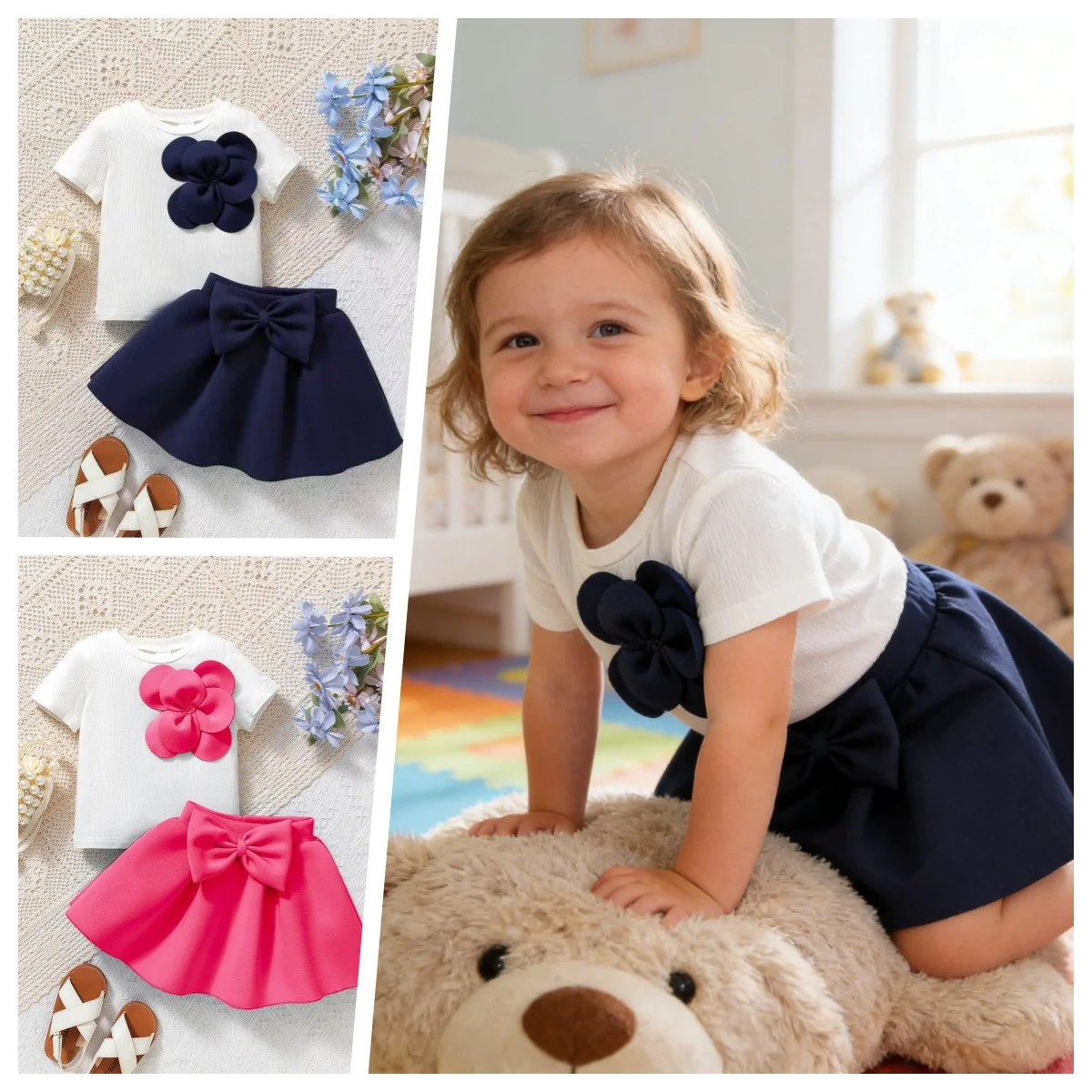Baby Girl Clothing Summer Flower Top +Tutu Skirt Two Piece Set New Baby Girls' Elegant Cute Shirt With Skirt Girl Clothing