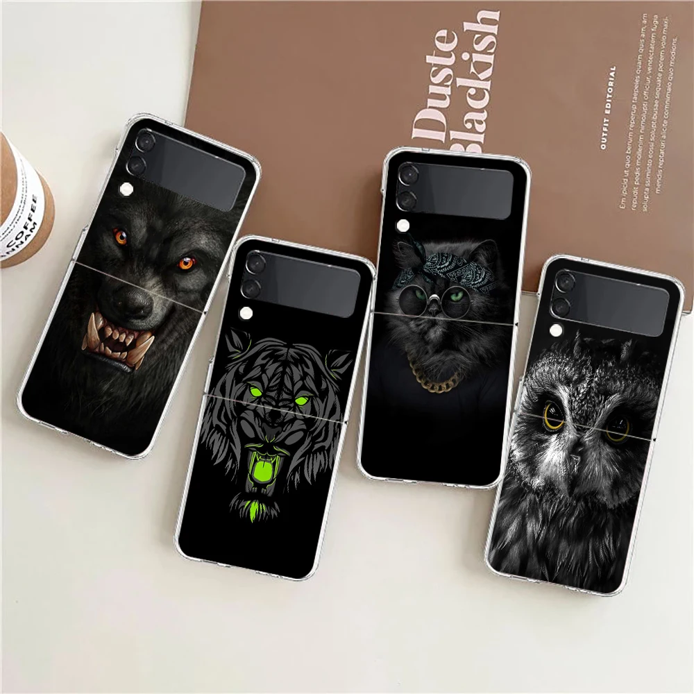 Phone Case For Samsung Galaxy Z Flip 7 6 5 4 3 Z Flip3 Flip4 Flip5 Flip6 Flip7 Transparent Cover Animal Lion Wolf Tiger
