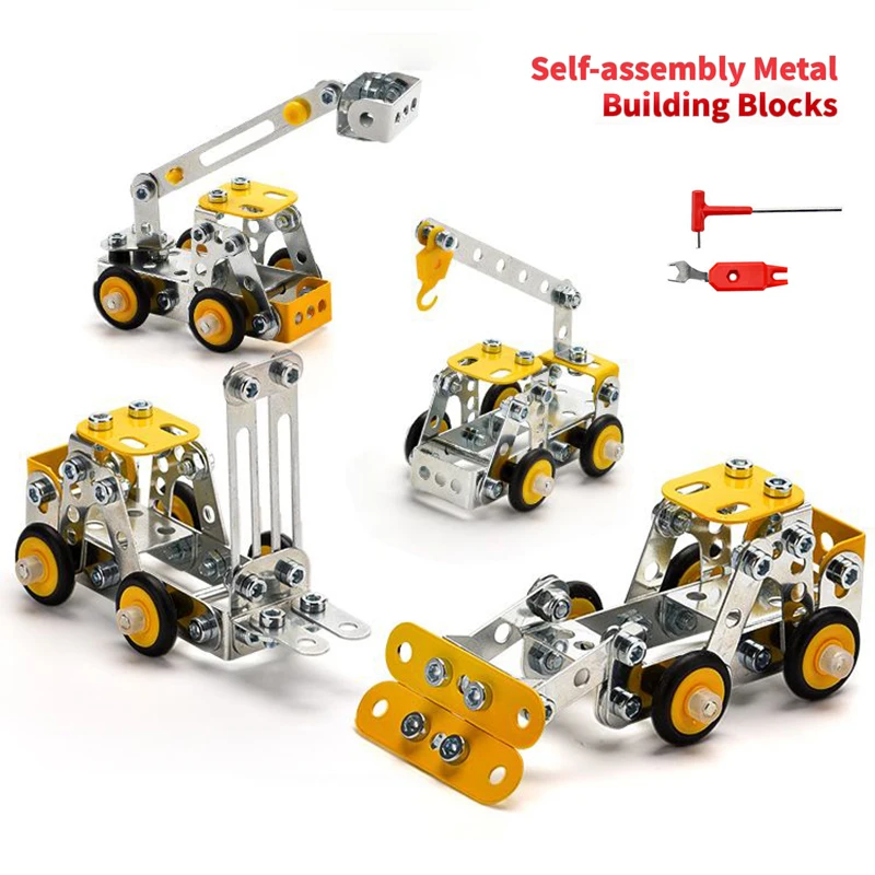 

3D Metal Building Block Engineering Series Set Forklift Crane Truck Model DIY Nut Assembly Toy for Boy Kids Gift