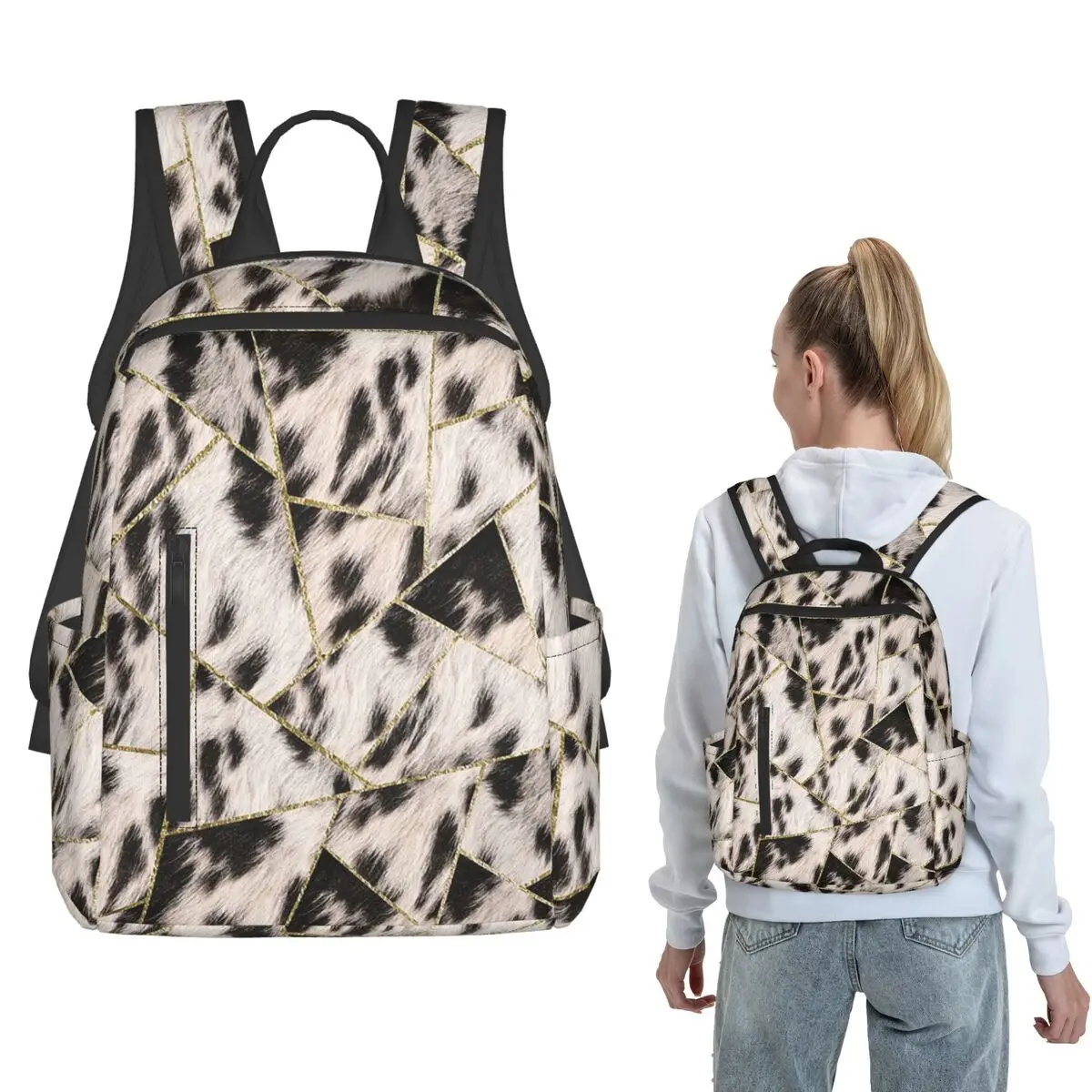 

Animal Fur Gold Geometric Glam Backpack Large Capacity Boys Girls BookBag School Bag Shoulder Bags for Men Women