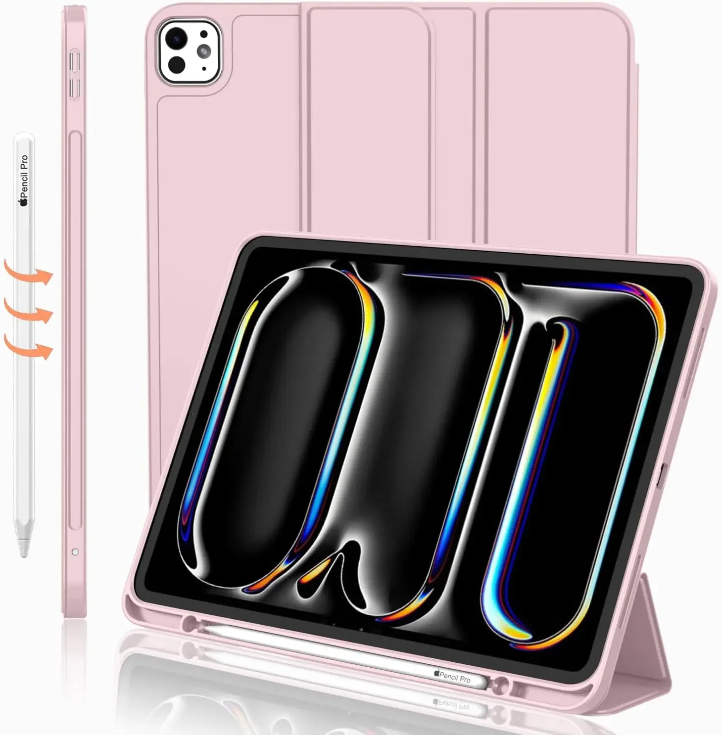for iPad Pro 11 Inch Case M4 2024 (5th Generation) with Pencil Holder, [Support Pencil Pro and Pencil],Trifold Stand Smart Case