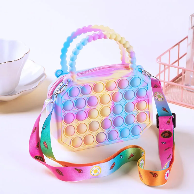 Pop Purse Silicone Sensory Push Pop Bubble Bag Crossbody Bag Antistress Toys Reliver Autism Handbag Coin Pouch for Kids