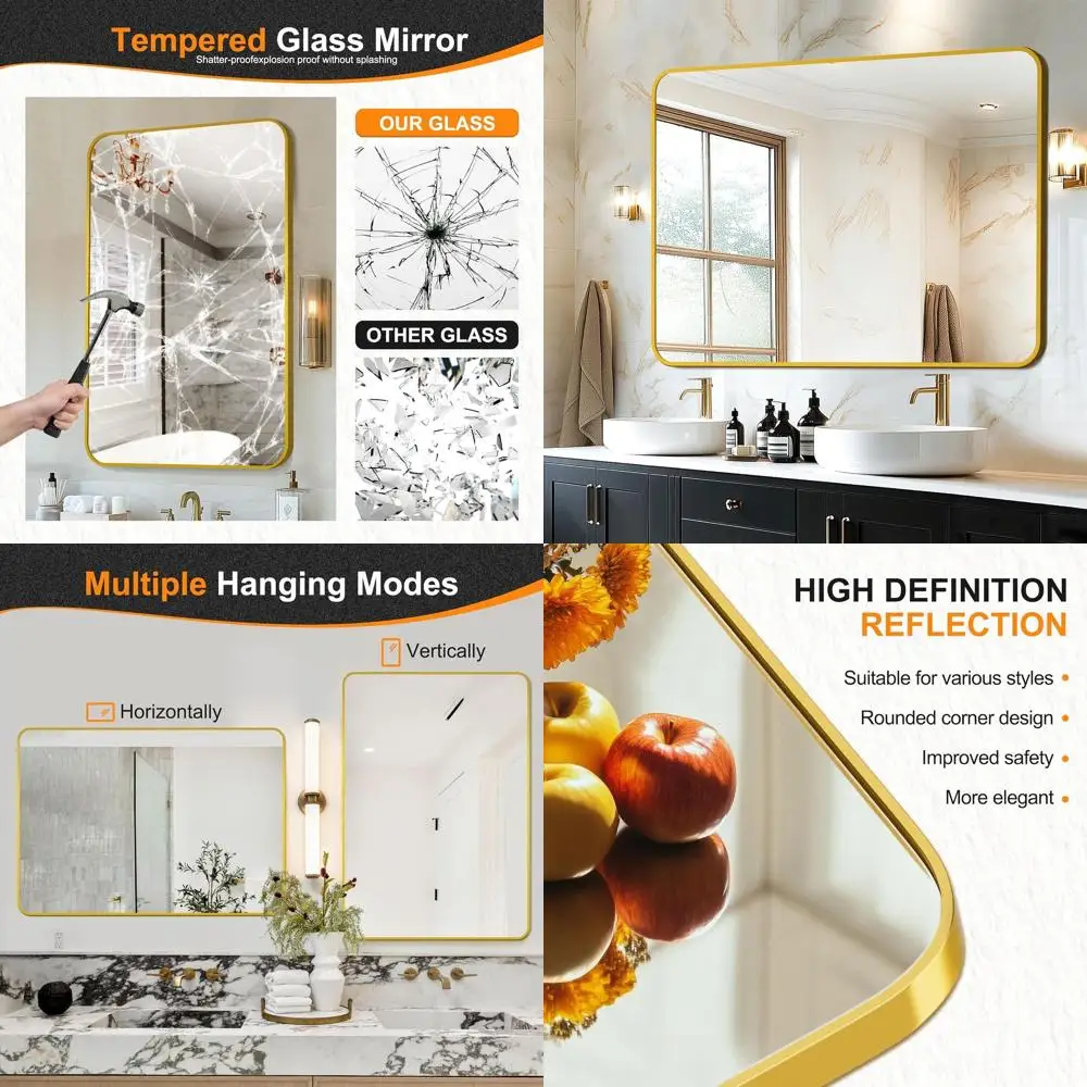 

Зеркало настенное из закаленного стекла золотистого цвета, элегантный дизайн, 40x28, подходит для ванных комнат, спален и прихожих