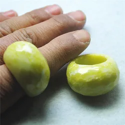 1PC Hot New Women's Finger Rings Natural Yellow Jade Stone Hole Diameter Size 18MM 19MM Wedding Cloth Ornaments