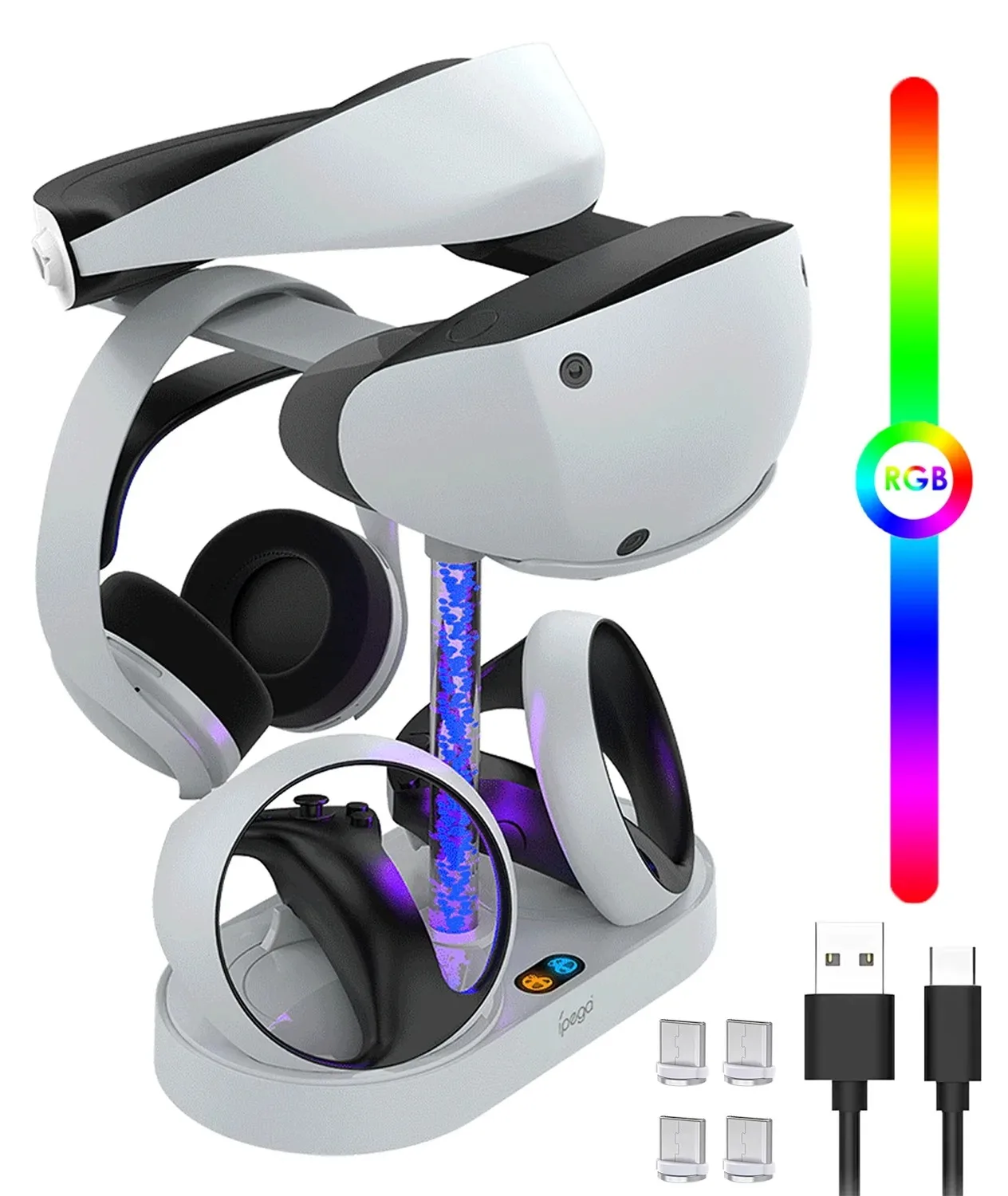 PS VR2 Charging Station With RGB Lights - Magnetic Charging Dock For PlayStation VR2 Controllers & Headset Stand