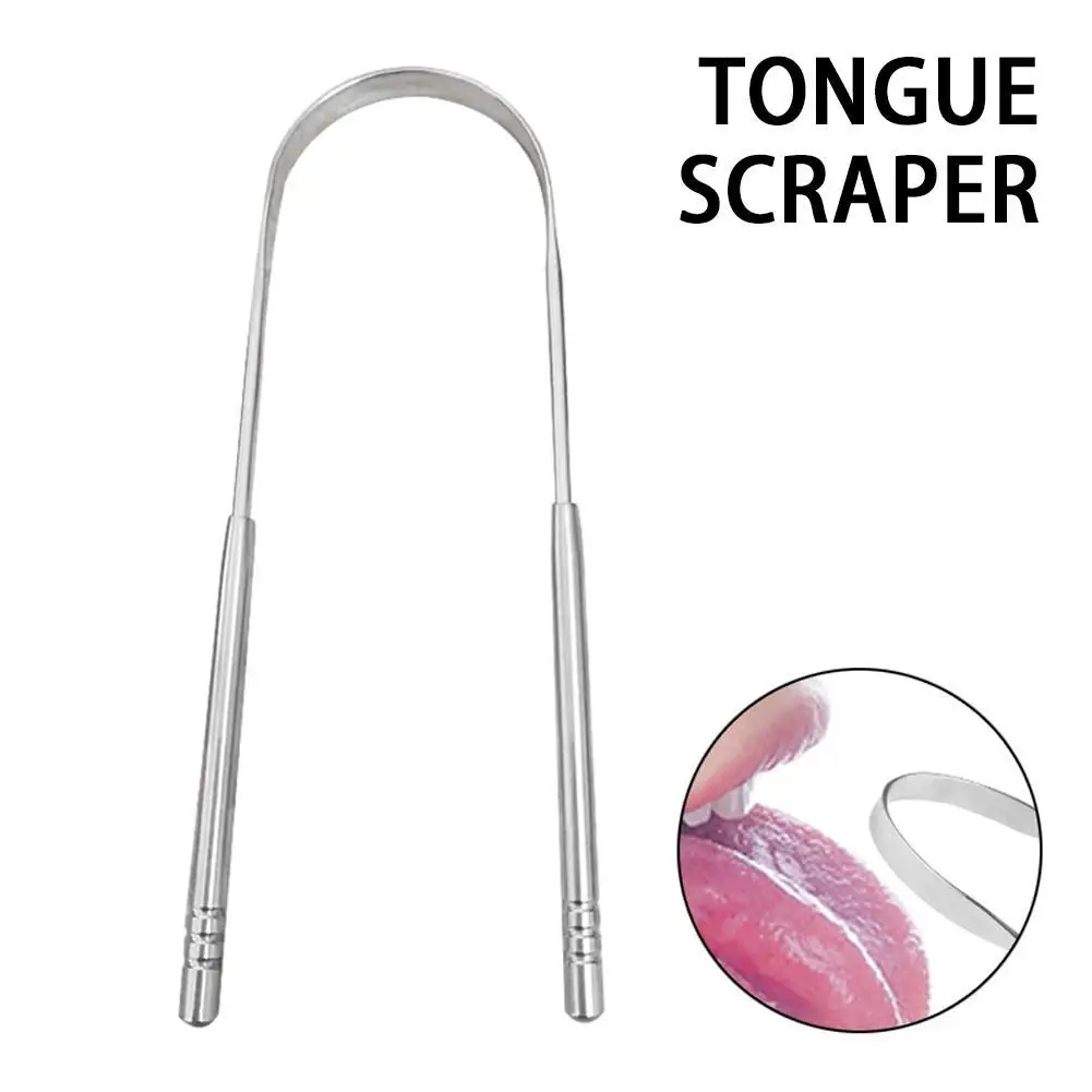 Raspador de lengua de acero inoxidable, limpiador de aliento fresco, herramientas para lengua, cepillo de dientes recubierto, cuidado de higiene bucal, limpieza, 1 ud.