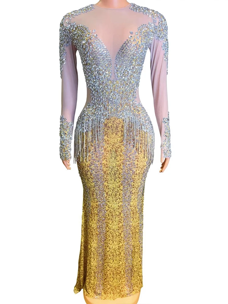 High Quality Rhinestone Elastic Color Blocked Printed Dress 2025 New Fashion Custom Women'S Clothing