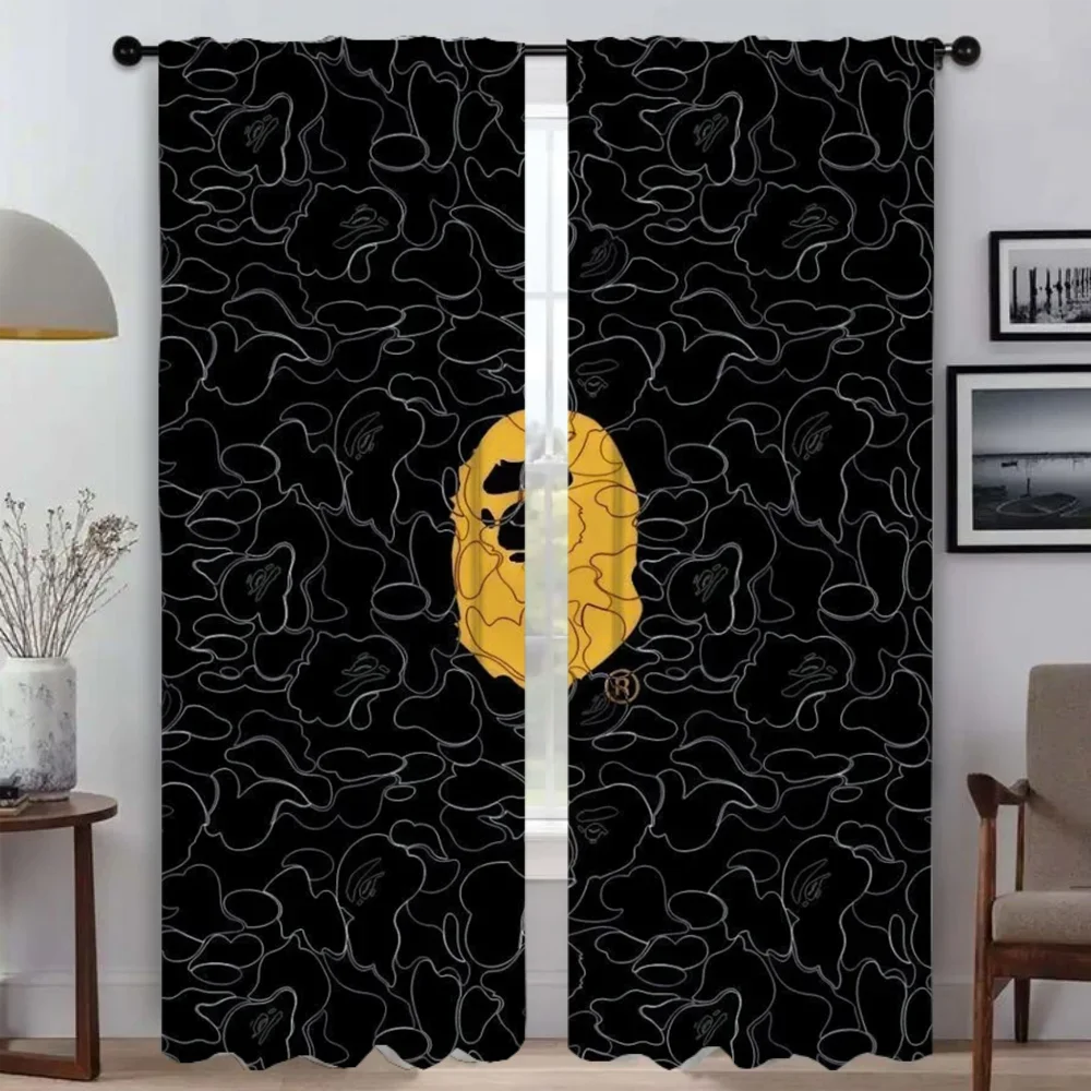 Partition B-BAPE Blackout Curtains for Living Room Home Interior Curtains 2 Pieces Window Curtain Tulle for Bedroom Shades Child