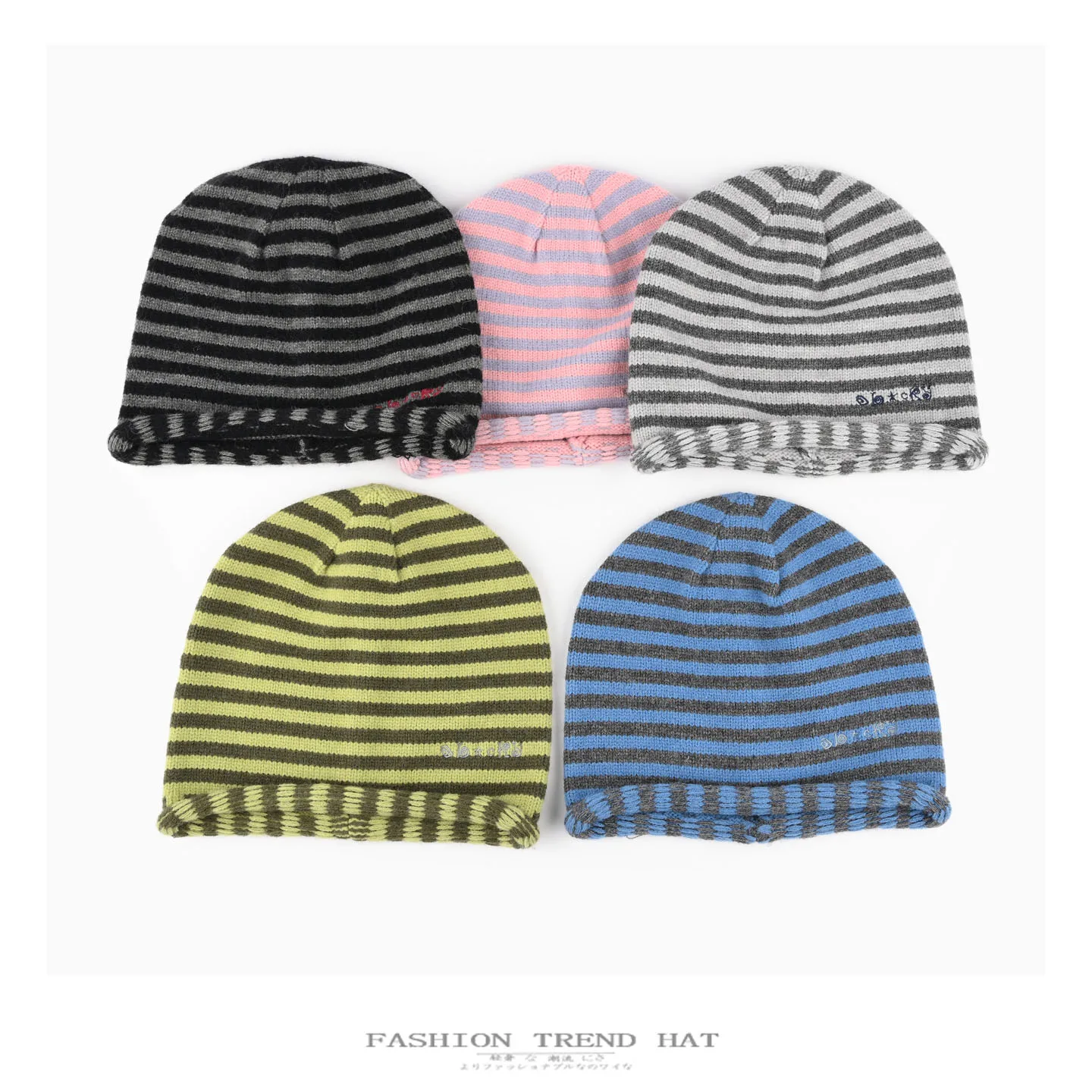 Korean Style Striped Knit Beanie Unisex Oversized Large Head Size Pullover Hat Face‑slimming Warm Winter Skullcap for Men Women