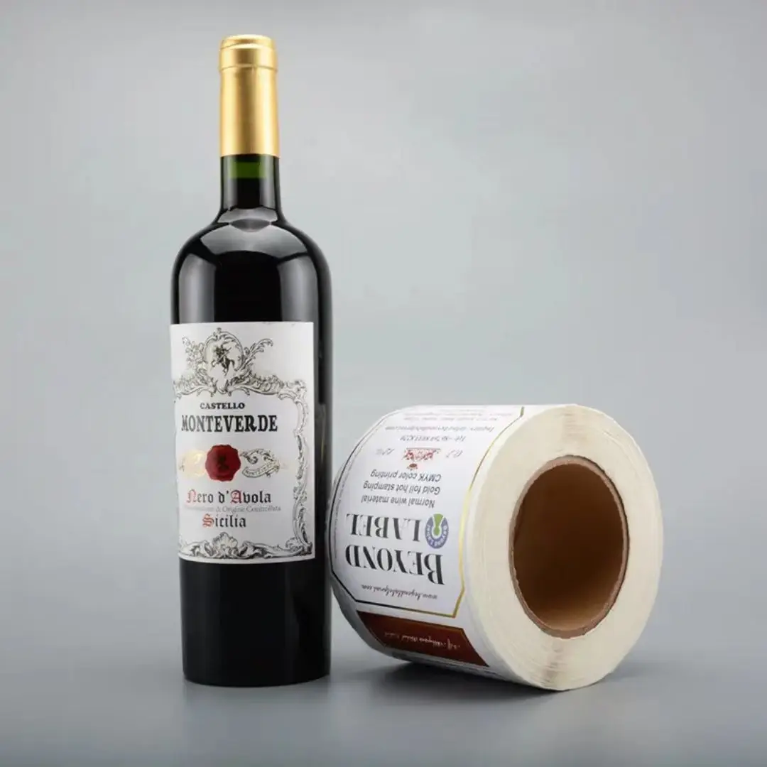Custom Gold Foil Embossed Red Wine Bottle Label Luxury Texture Self-Adhesive PET Oil-Resistant Waterproof Durable for Brand Logo