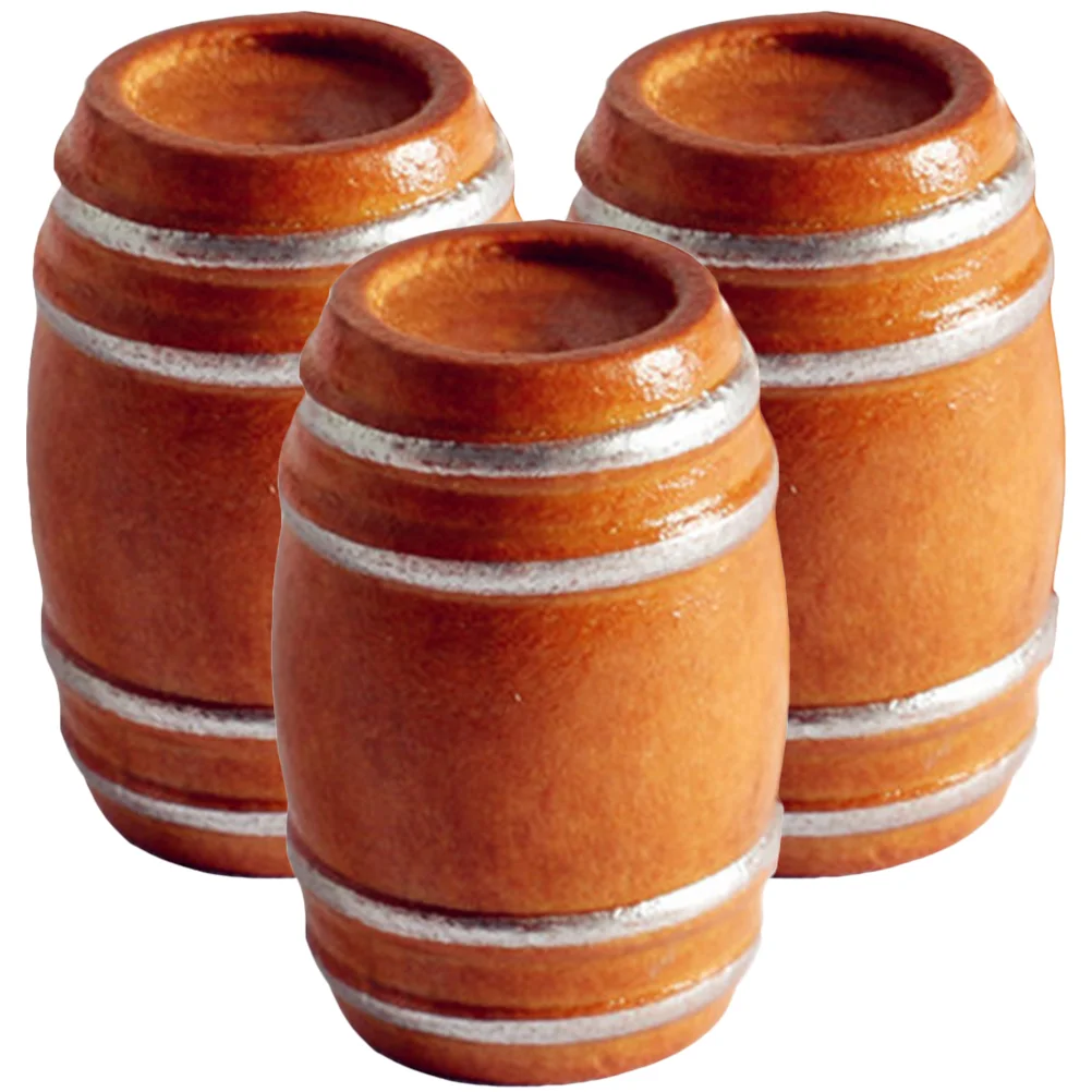 3 Pcs Mini Bucket Model House Accessories Miniature Wooden Barrel Toys Beech Child Ornaments for