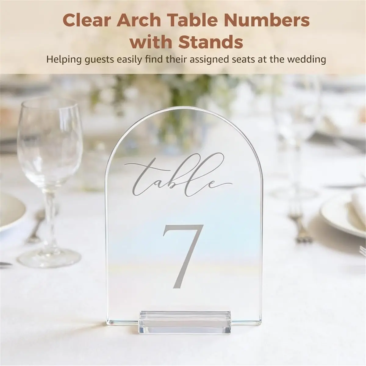 2026 New Clear Arch Table Numbers for Wedding,7 X5 in Arched Acrylic Table Numbers 1-10 with Stands for Anniversary,Party Weddin