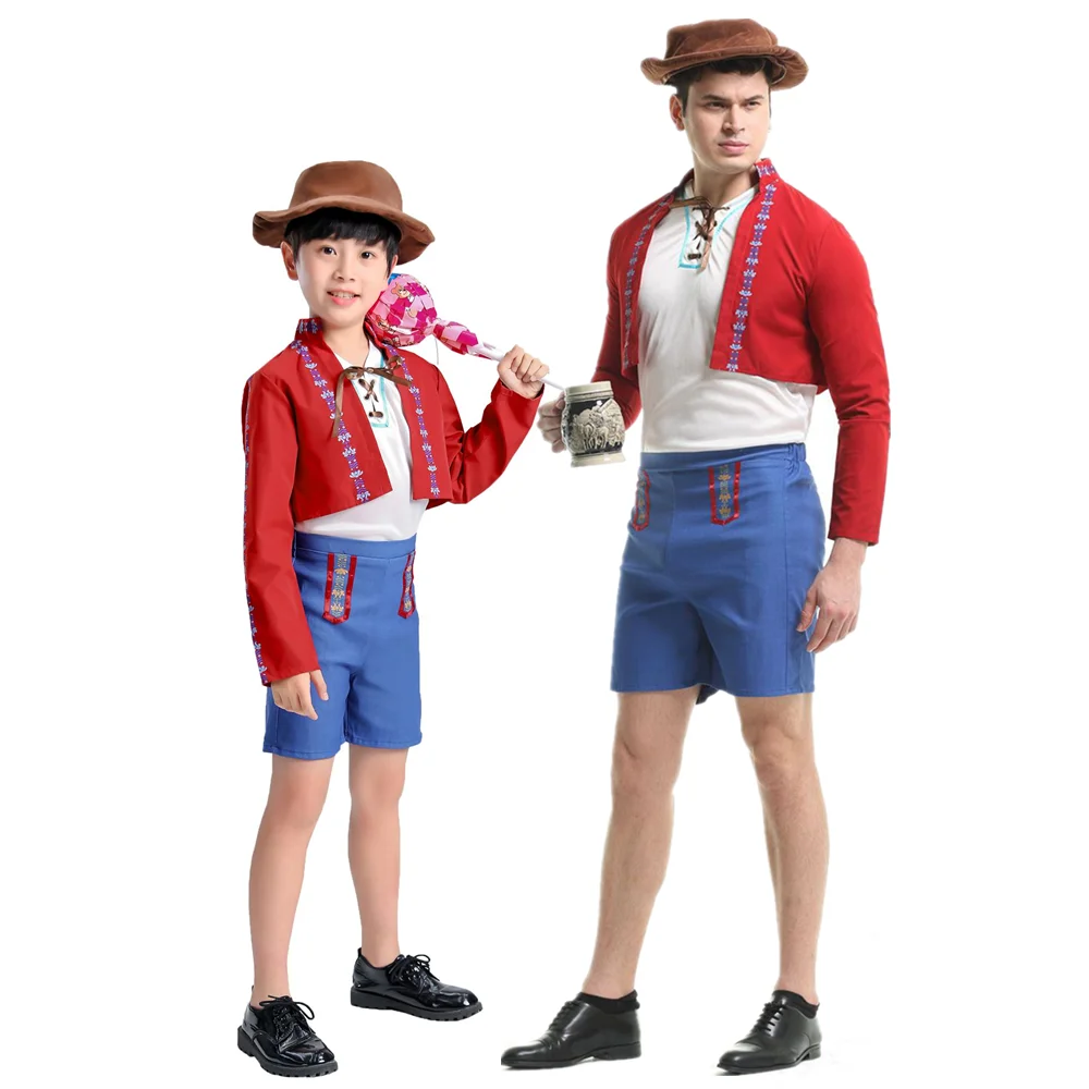 

Adult Kids German Oktoberfest Costumes For Boy And Men Bavaria Traditional Beer Waiter Cosplay Parent-Child Outfit