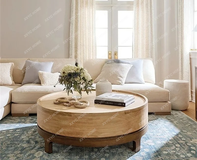 X-S Furniture Solid wood  pastoral rural tea table Log round coffee table HG