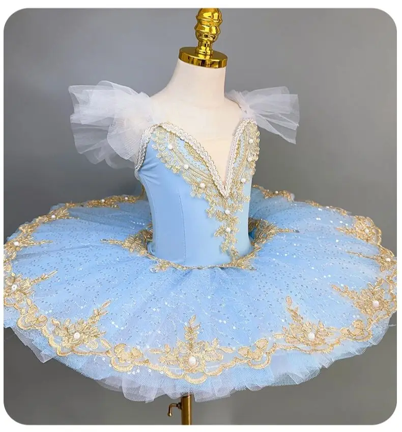 Girls Sequined Professional Ballet Tutu Dress Dance Clothes Swan Lake Pancake Tutu Ballerina Dress Kids Ballet Dance Costume