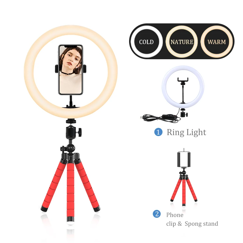 26CM Ring Lamp with Sponge tripod Dimmable Selfie Ring Light with stand Annular tube photographic lighting of Studio YouTube