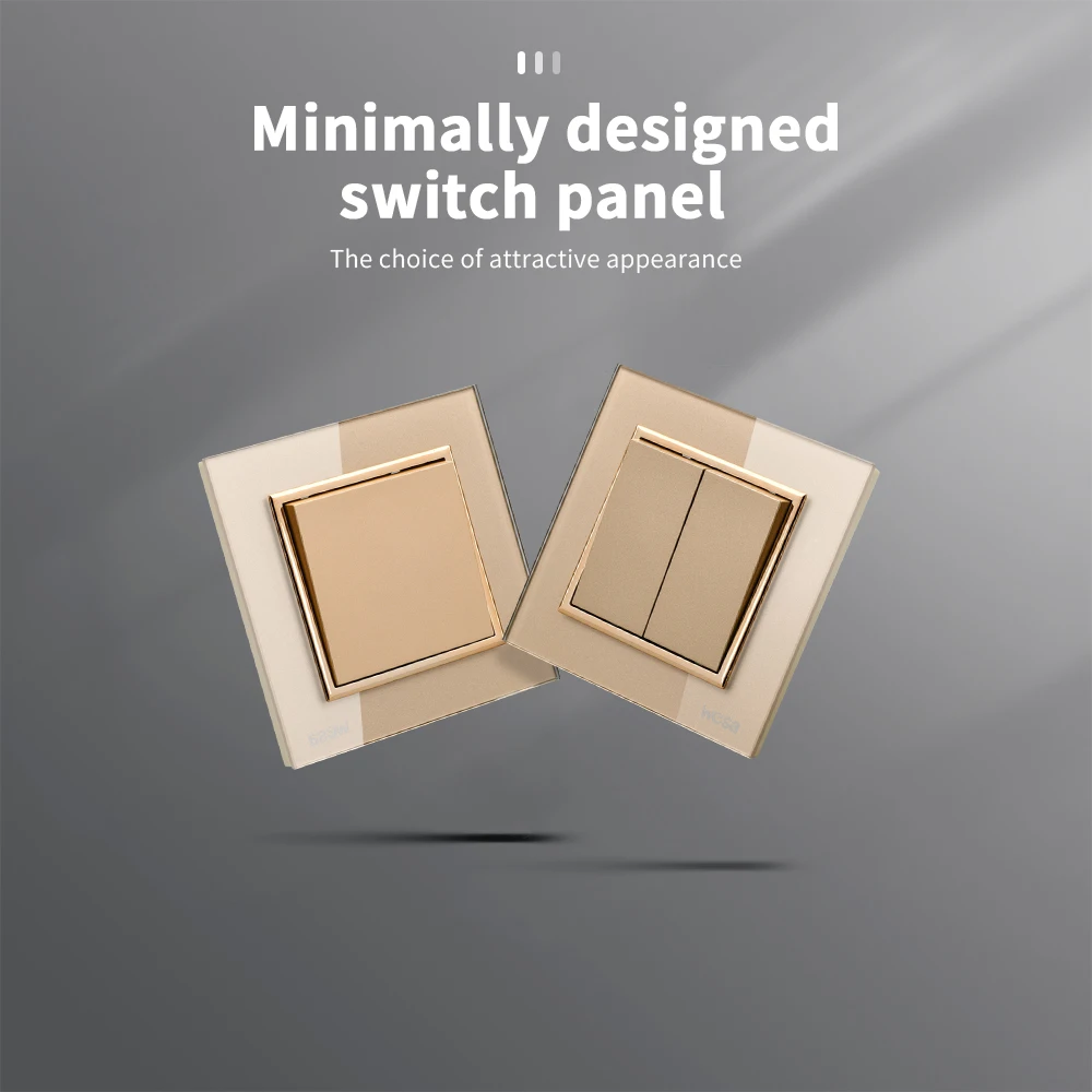 Golden 2 Gang 1 Way On/Off Wall Rocker Switch 16A AC EU Standard Button Light Switch 250V Flame Retardant Switch Standard Way AC