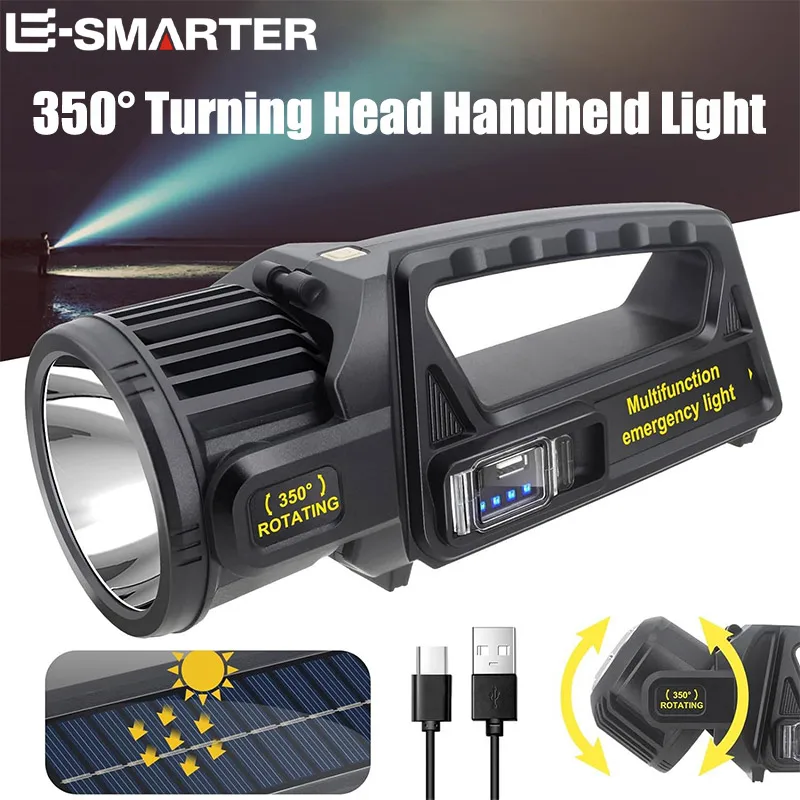 P50 Solar Charging Portable Powerful LED Flashlight Handheld Searchlight USB Rechargeable Spotlight Waterproof Torch Light