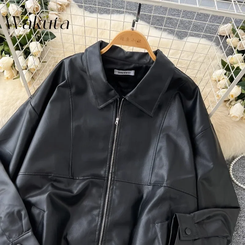 WAKUTA American Casual Lapel Long-sleeved Coats 방수자켓 Fall/winter Lazy Hundred Biker Clothing Street Style Leather Jacket بلوزات