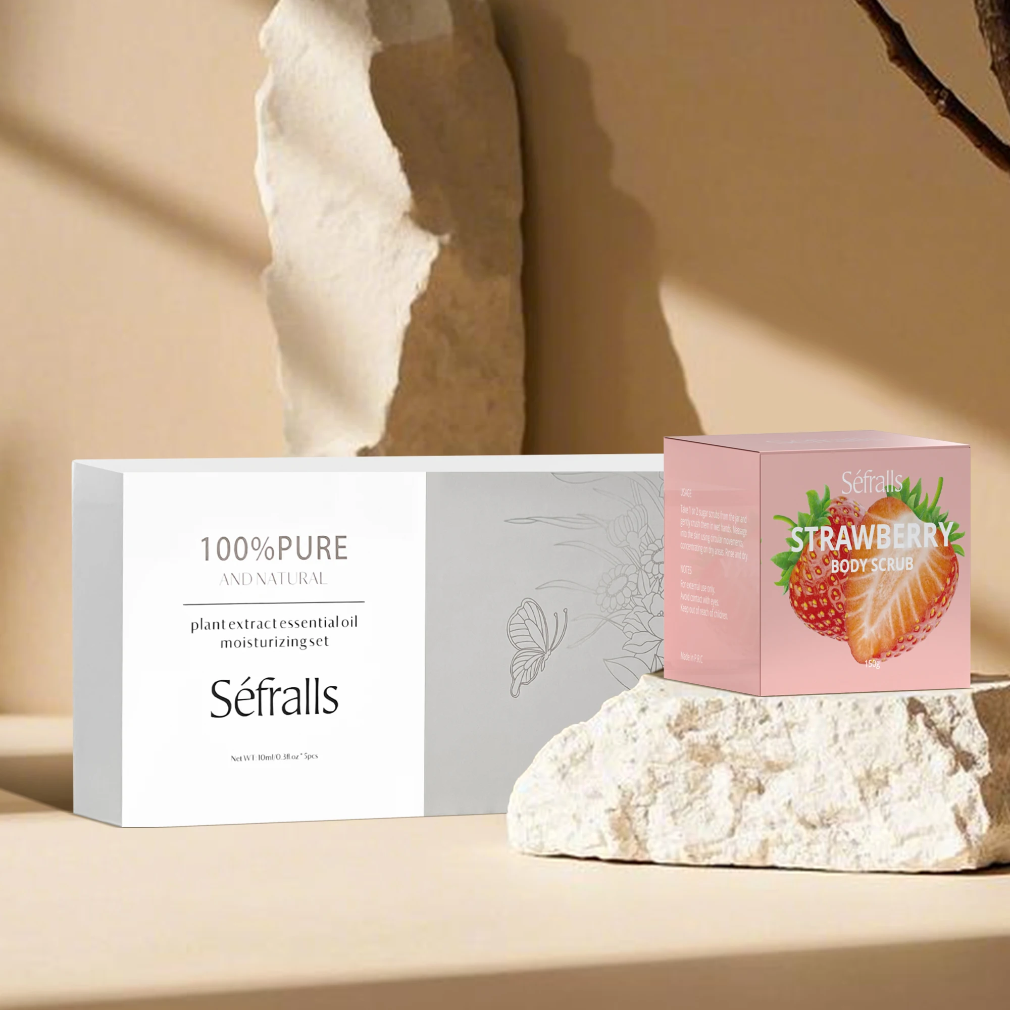 

Séfralls 10 мл x 5 Набор увлажняющих средств для лица с натуральными ботаническими эфирными маслами + 150 г клубничного скраба для тела, набор для ухода за кожей и отшелушивания