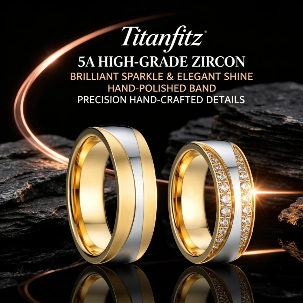1 Pair Two-Tone Diagonal Spliced Golden Double-Row Cz Stones Women’s Ring 316L Stainless Steel Promise Couple Wedding Rings