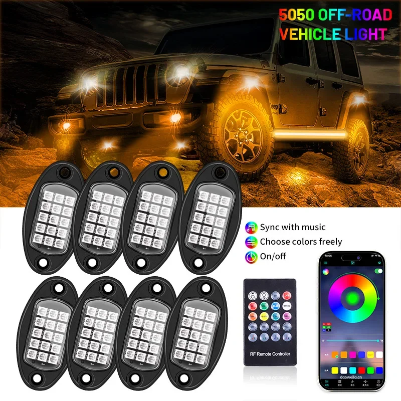 RGB LED Rock Lights 4/6/8/10/12 In 1 Car Chassis Light For Jeep Off-Road Truck Boat Music Sync Bluetooth APP Control Undergolw