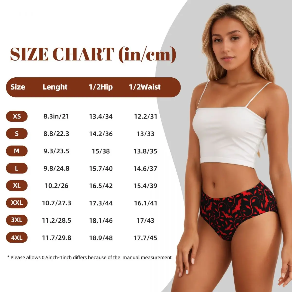 Custom Womens Modern Halloween Spooky Red Bats Panties Breathable Briefs Underwear