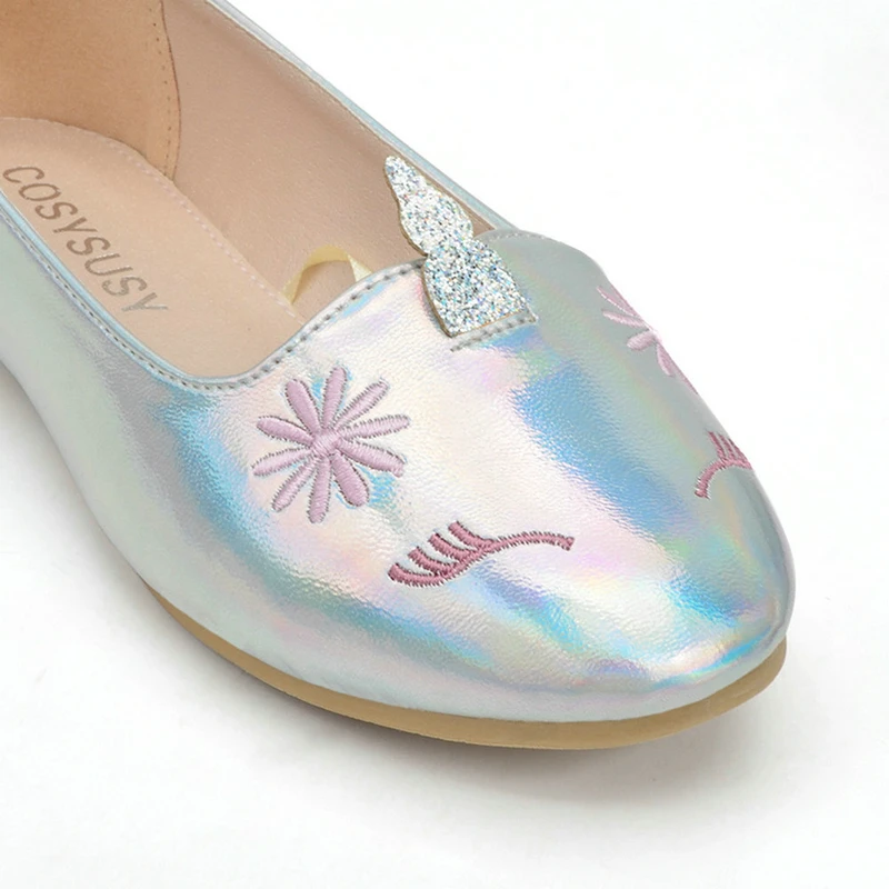 Colorful unicorn color cute cartoon light mouth slip-on big child princess flat shoes