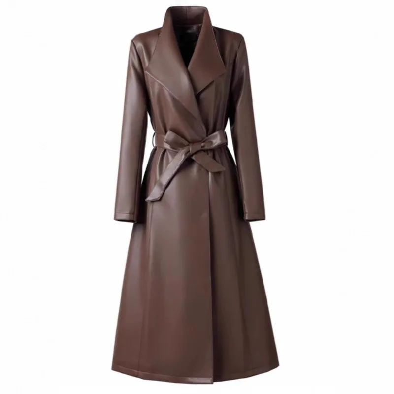 

2026 New Coat Female Wind Leather Trench Coat Spring Autumn Leather Coats