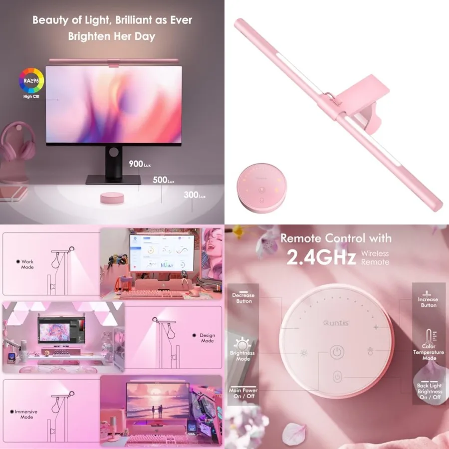 Monitor Light Bar with Remote, Eye-Care No Glare, Space Saving Computer Desk Lamp As Gifts for Girls, Stepless Dimming, Modern