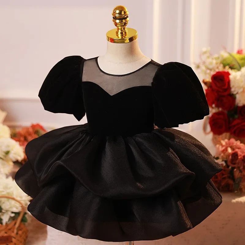 2024 New Black Baby Spanish Royal Dress Children Birthday Baptism Gown For Kids Elegant Girls Boutique Party Vestidos Clothing