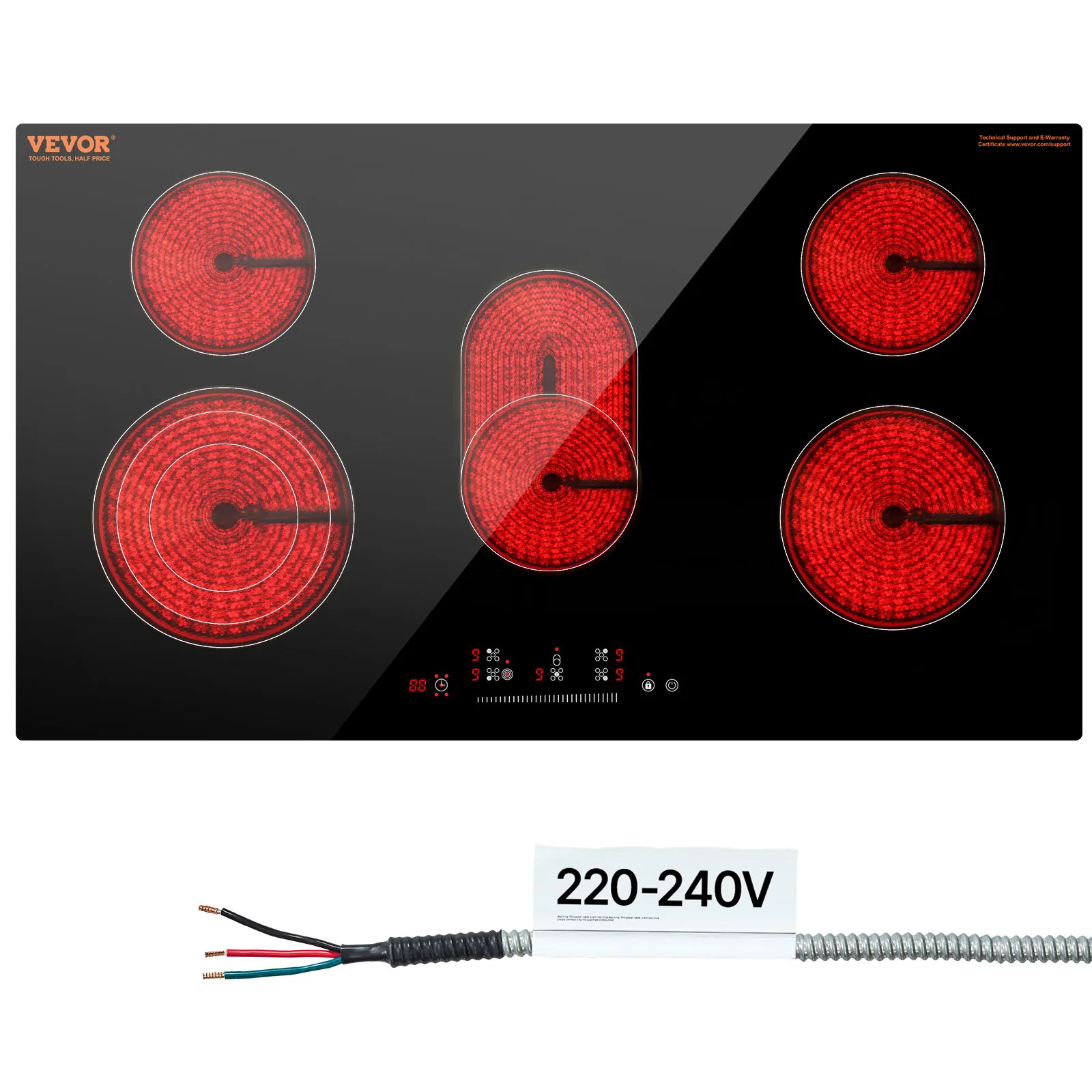 

Электрическая варочная панель SucceBuy, 36 дюймов, 5 конфорок, встроенная электрическая плита, верхняя часть, 8600 Вт, керамическая верхняя излучающая варочная панель со стеклянной панелью
