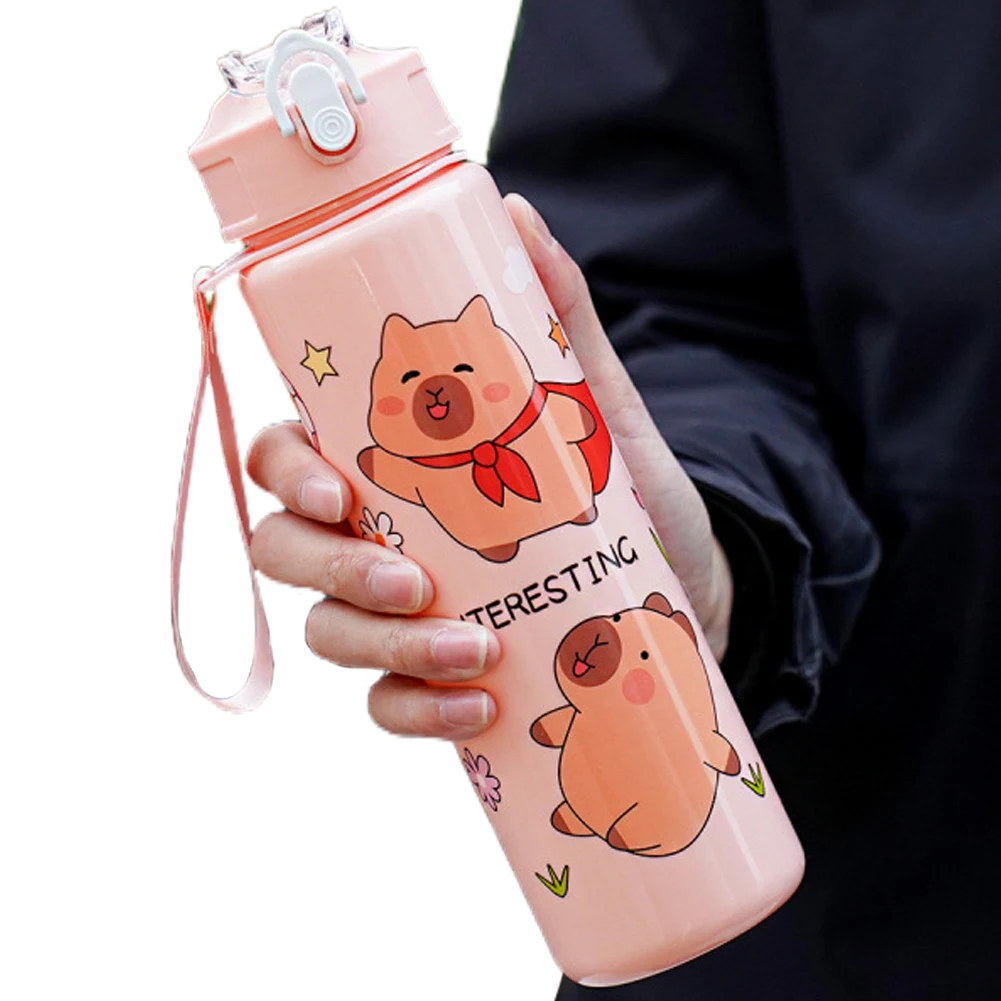 700 ml Capybara Niedlicher Wasserbecher mit Strohhalm und Griff, Sportwasserflasche, große Kapazität, Kawaii-Wasserflasche für Outdoor-Aktivitäten