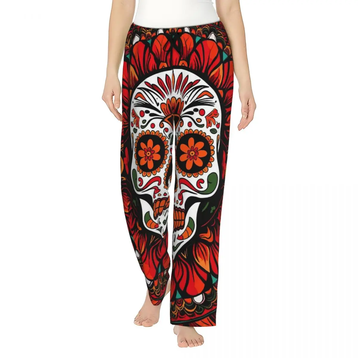 

Custom Mexican Skull Calavera Illustration Women Pajama Pants Lounge Sleep Sleepwear Bottoms with Pockets