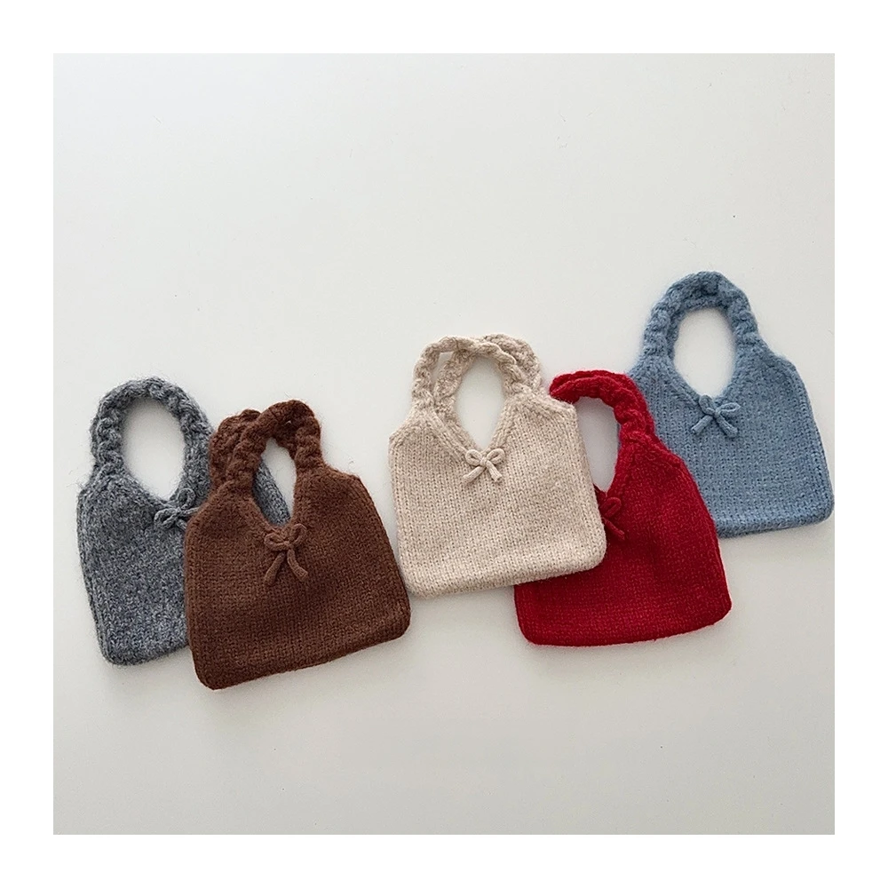 Kids Handbag Cute Solid Color Girls Coin Purse 7 Colors Autumn Kids Knitted Bag Children's Accessories