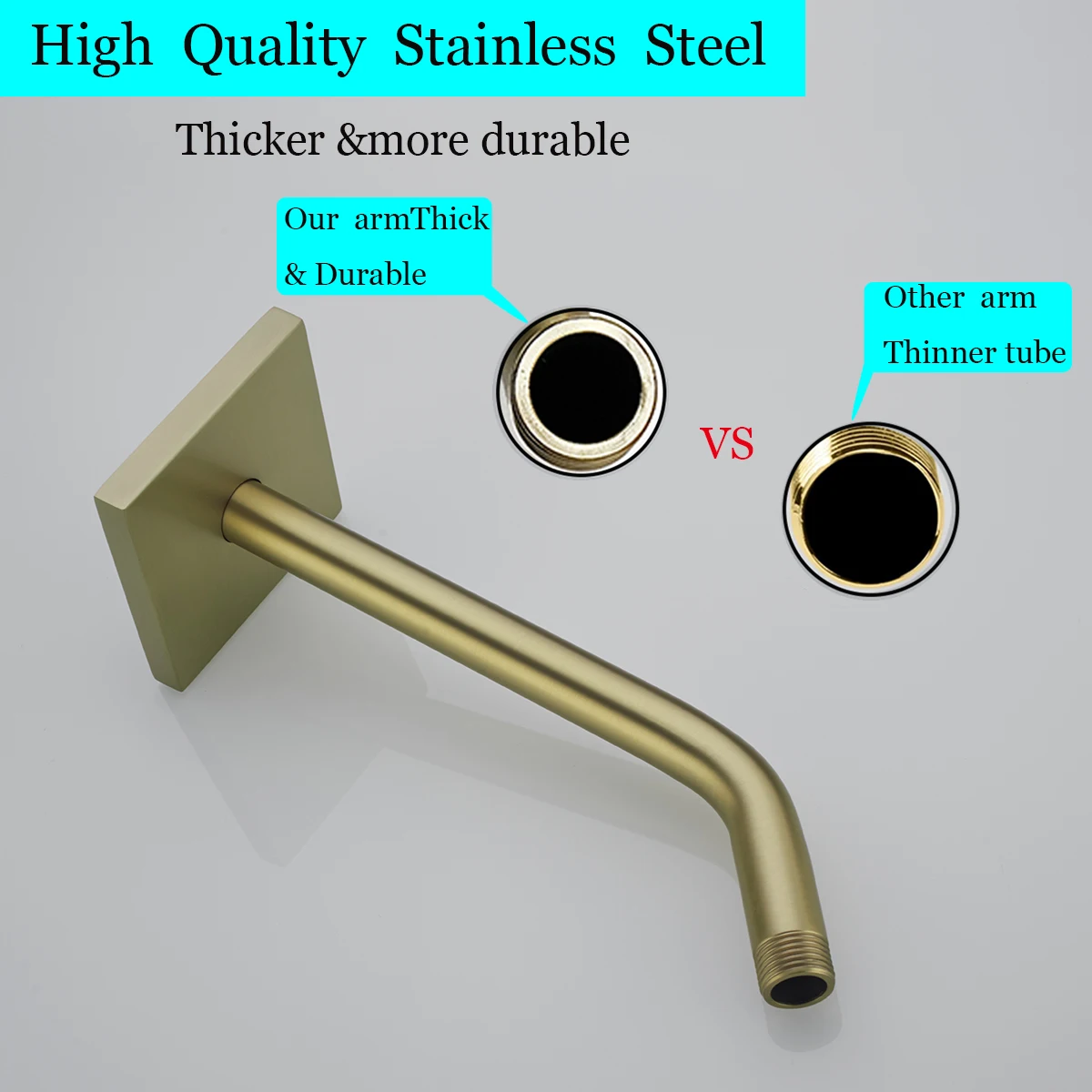 10 inch shower arm with square flange stainless steel wall mounted, suitable for bathroom shower kit accessories.