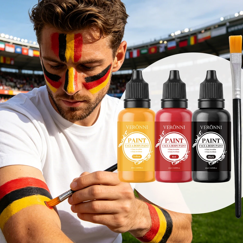 4Pack 3 Colors Water Based Face Body Paint Set Red Yellow Black With Brush For Sports Events Halloween Party Cosplay Makeup