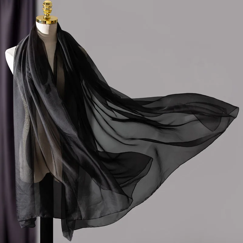 Korean Solid Transparent Chiffon Travel Holiday Beach Towel Sunscreen Shawl Female Summer Air Conditioning Ice Silk Scarf M10