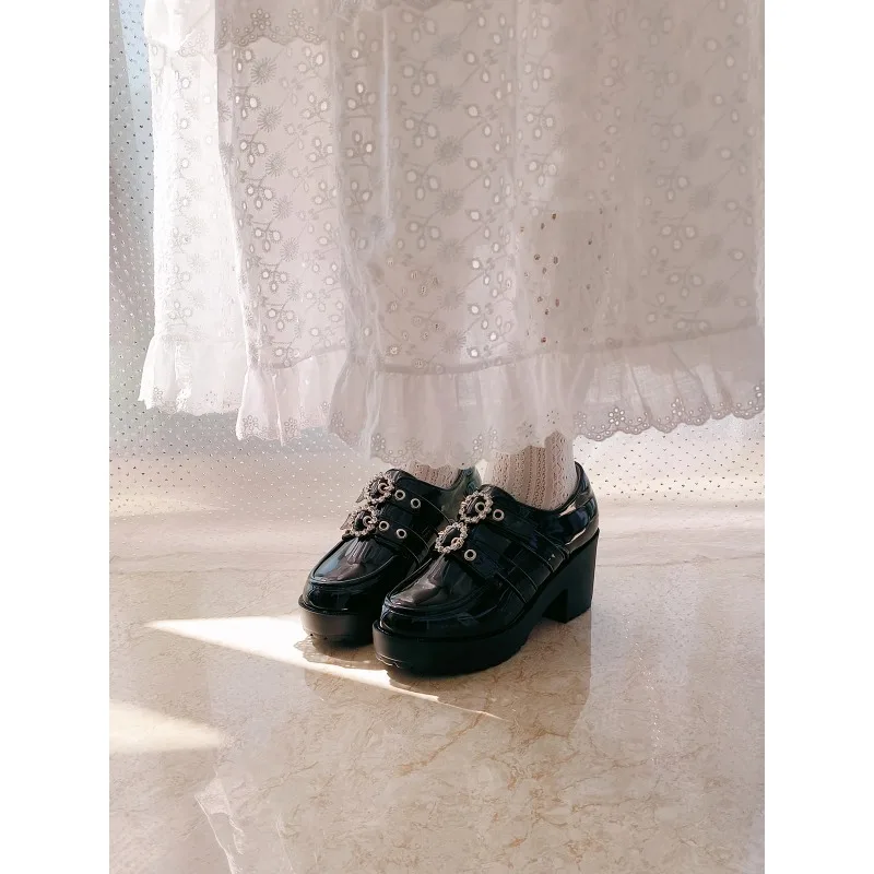 Japanese Mine Series Round Drill Buckle JK Patent Leather Shoes Student Mass-Produced Platform High Heels Uniform Girl Shoes