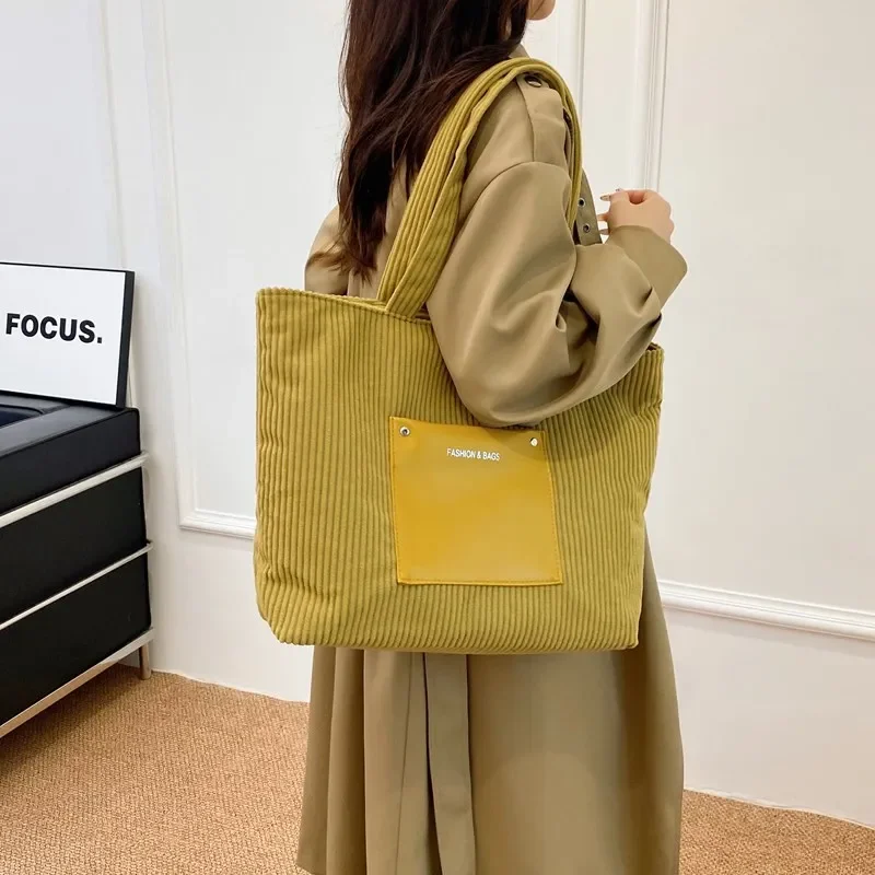 Strip Shoulder Bag Autumn and Winter New Fashion Retro Large Capacity Commuter Tote Bag Fresh Sweet Beautiful Women Bag