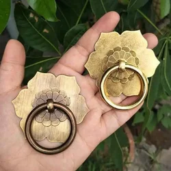 Perilla de cajón de latón de bronce antiguo, tirador de anillo de gota de placa trasera, tiradores de tocador, manijas de puerta de armario de cocina