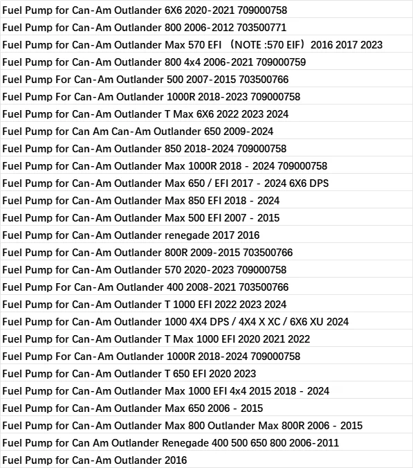 Fuel Pump for Can-Am Can Am Outlander 1000/1000 max/ 400/500/650/650max/800 Max 800R/Max 570/T Max/renegade/ 2006-2024 709000758