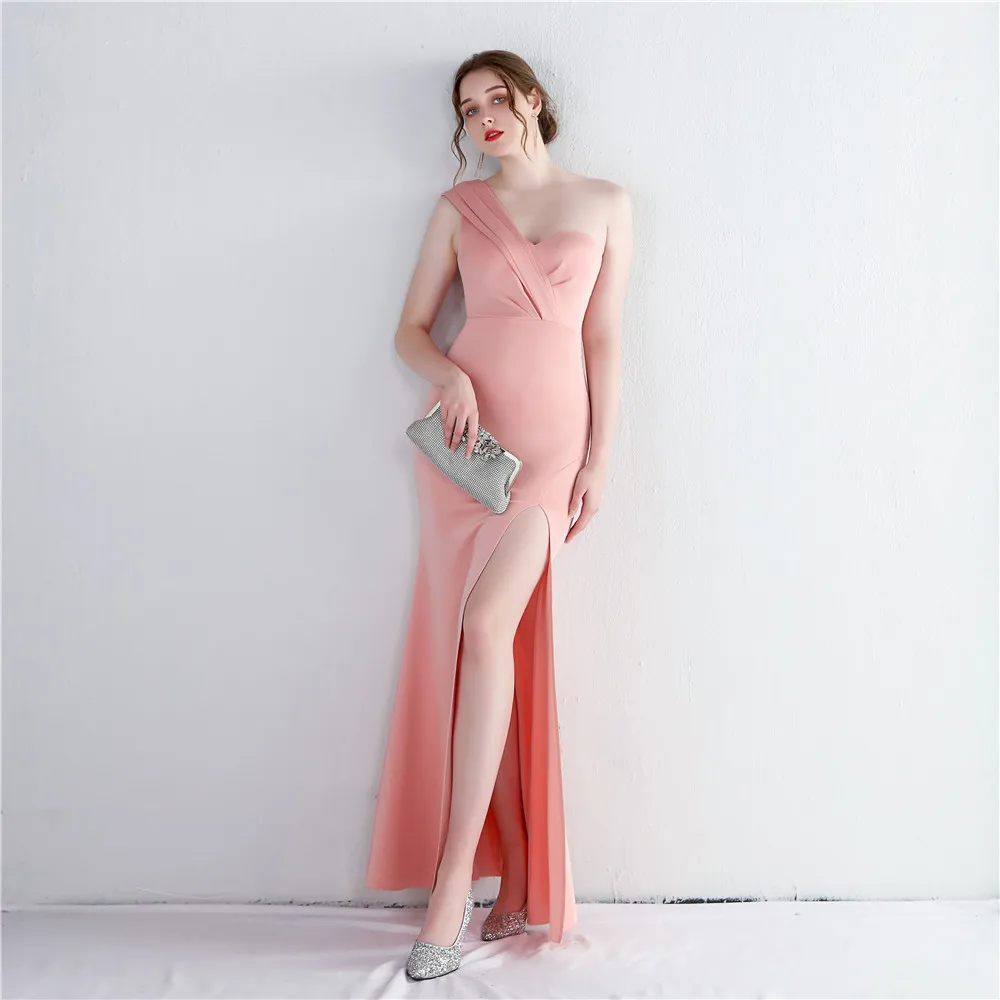 

Sexy Slit Satin One Shoulder Sweetheart Mermaid Evening Dresses Bridesmaid Formal Prom Pageant Show Wedding Party Floor Length